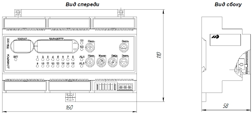 Схема габаритных размеров устройства ИТМ-16Н