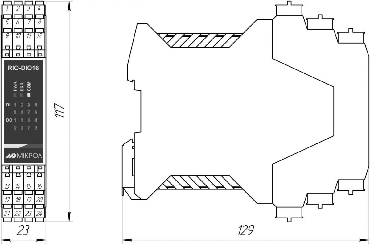 3 - Габаритные размеры RIO-DIO16