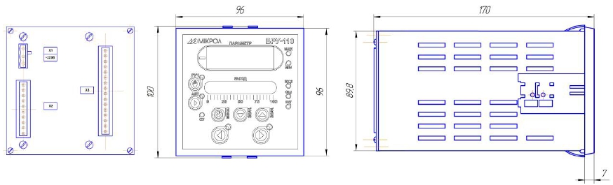 Схема габаритных размеров блока БРУ-110