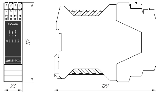 Схема габаритных размеров RIO-AO4