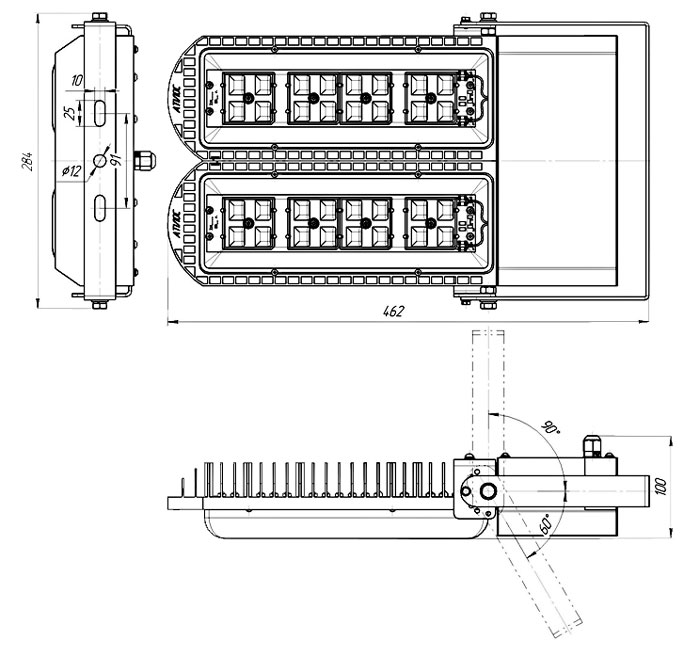 Габариты прожектора ДО-150