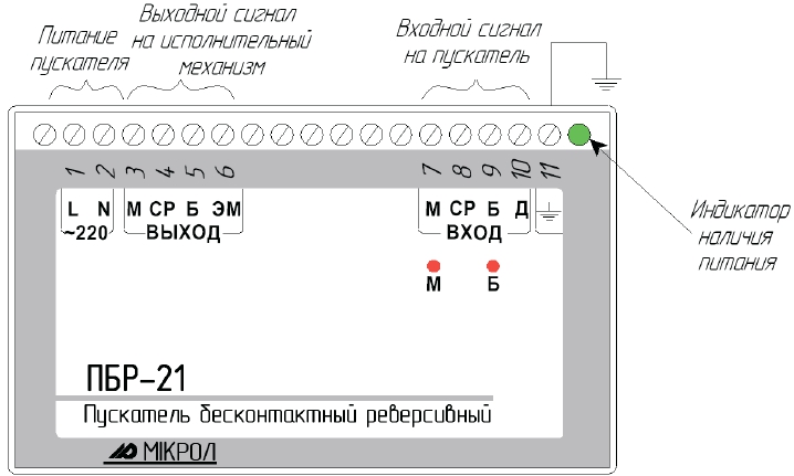 Схема внешних соединений прибора ПБР-21