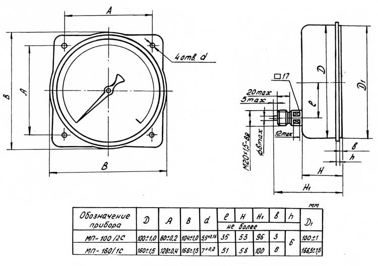 Размеры манометров МП