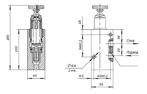 Габаритные размеры стыкового соединения клапана СКП-12