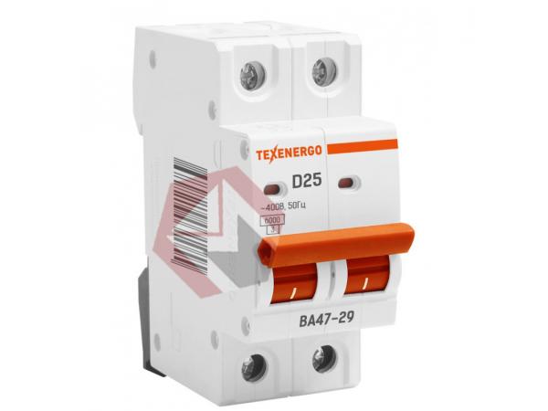 Автоматический выключатель ВА 4729 2п   25А   6кА Texenergo хар-ка D фото 1