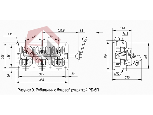 Разъединитель РБ-6 Л  630А с боковой рукояткой, левый фото 2