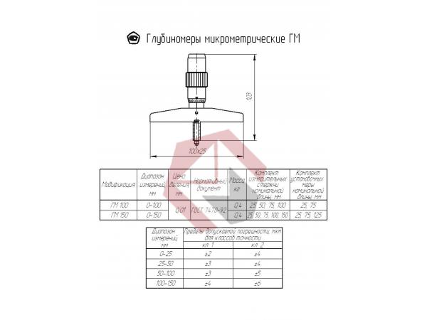 Глубиномер микрометрический ГМ-100 кл.1 фото 1