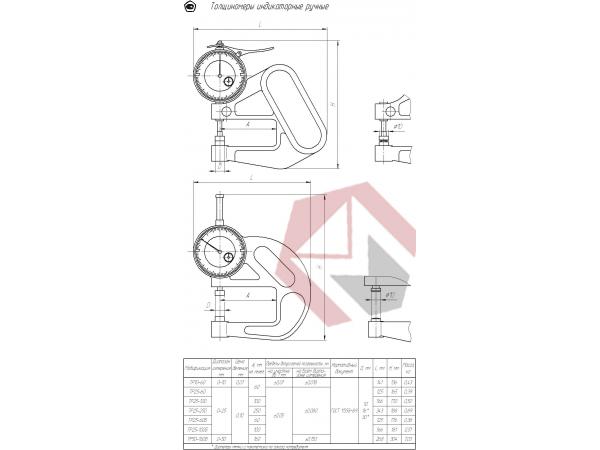 Толщиномер ручной ТР 25-100Б (d=16) фото 1