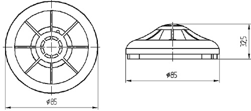 Рис.1. Схема габаритных размеров извещателя пожарного теплового FTL-A2R