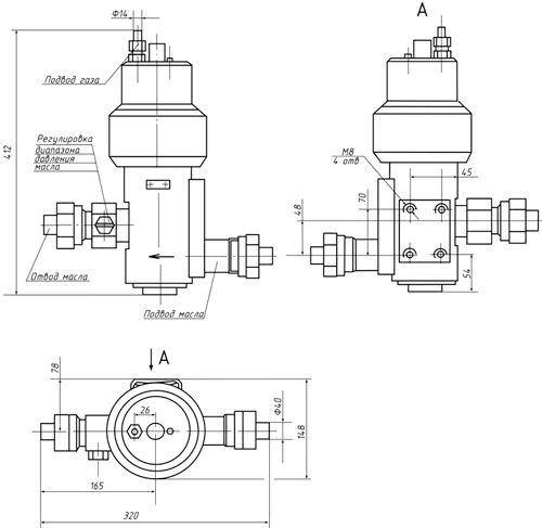 Рис.1. Габаритный чертеж регулятора перепада давлений РПД-3-120-1