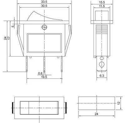 Рис.1. Габаритный чертеж переключателя KCD3-101N-12