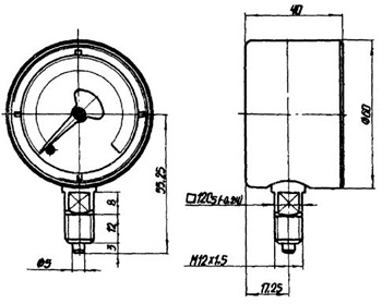 Рис.1. Габаритный чертеж манометра МТМ-1