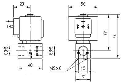 Рис.2. Схема габаритных размеров клапана M2401 (341607)