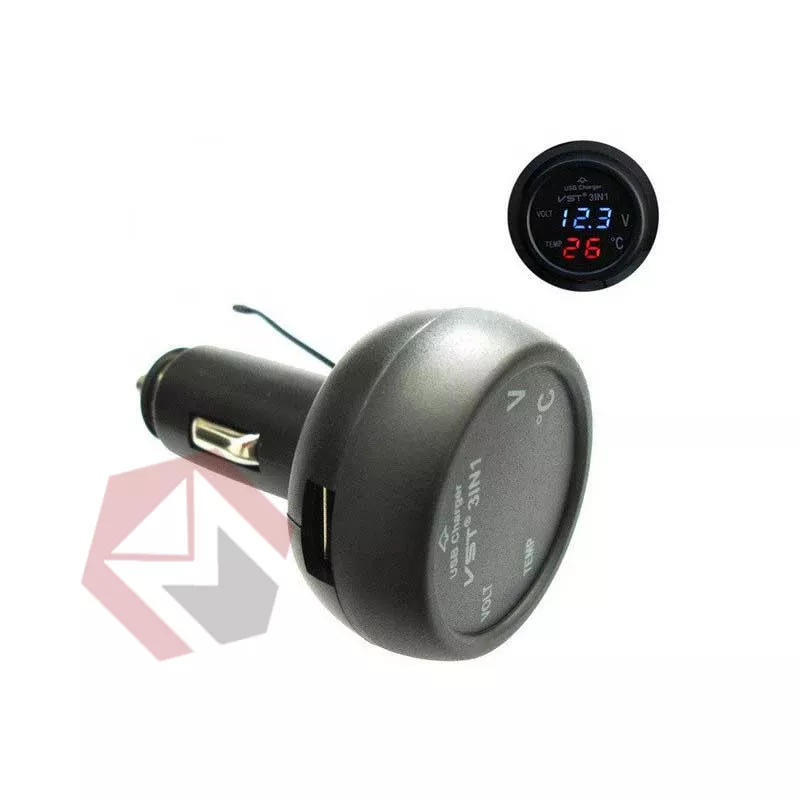 Автомобильный вольтметр 3 в 1 в прикуриватель + USB фото 1