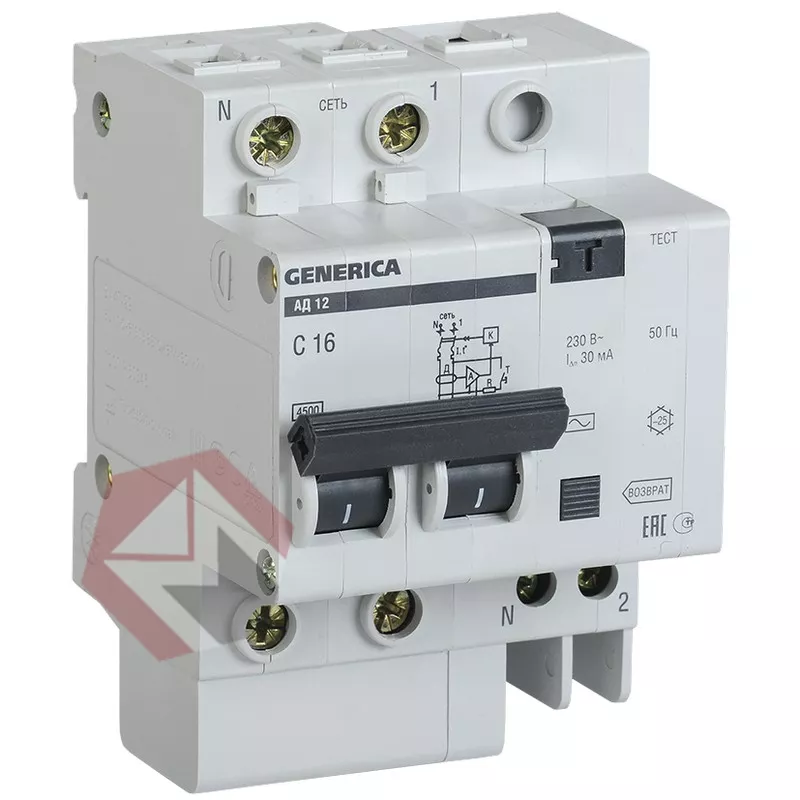 Диф.автомат АД12 2Р 50А 30мА GENERICA фото 1