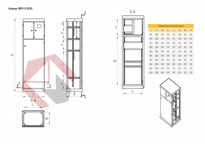 Корпус ВРУ-3 1800х630х450  IP31 без б/п  RAL 7035 серый  фото 3
