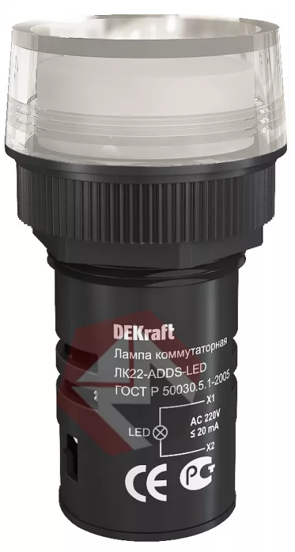 Лампа коммутационная ADDS ?22 мм Цвет:БЕЛЫЙ LED 220В ЛK-22 DEKraft фото 1
