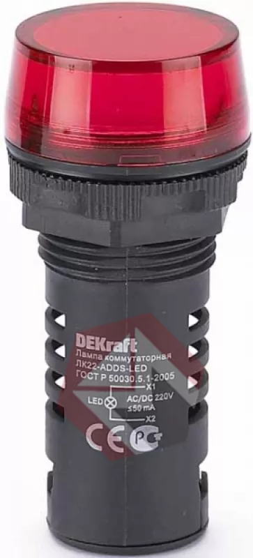 Лампа коммутационная ADDS ?22 мм LED кр. 220В AC/DC ЛK-22 DEKraft фото 1
