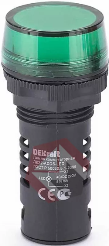 Лампа коммутационная ADDS ?22  мм LED зел. 220В AC/DC ЛK-22 DEKraft фото 1