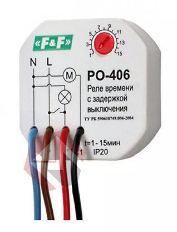 Реле времени PO-406  230B, 8A, IP20, с зад. выкл. управляющим контактом, для устан.в монт.коробку диам.60мм фото 1
