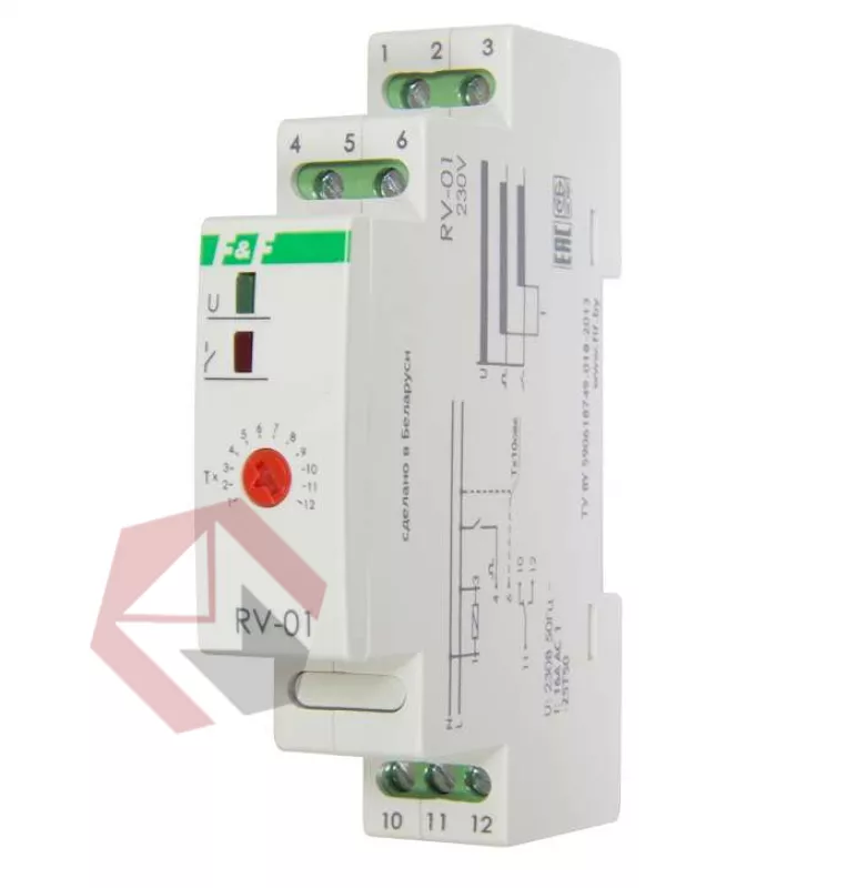 Реле времени  RV-01   230В 16А   IP20  с задержкой включения   1-1200 сек.,  монтаж на DIN-рейке 35мм фото 1