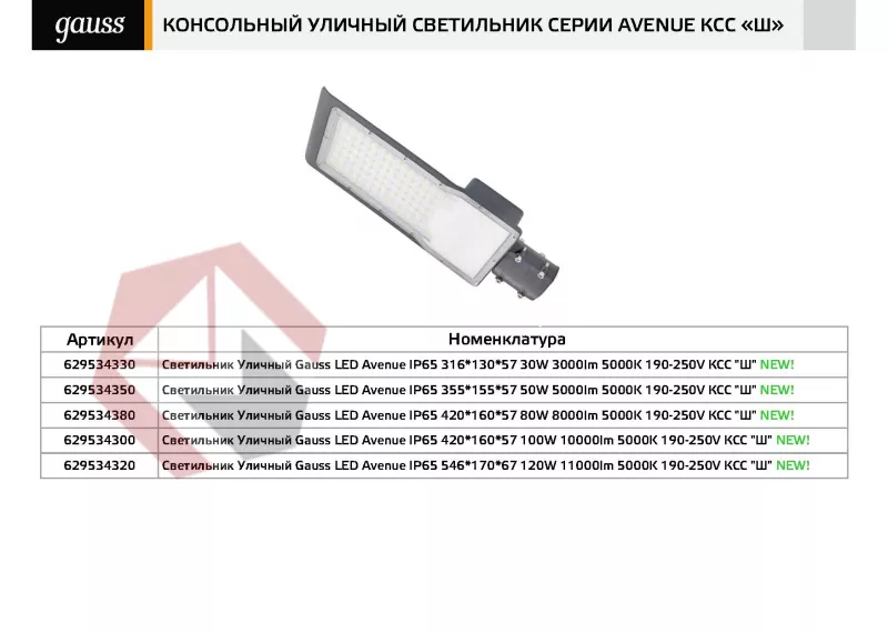 Светильник уличный Gauss Avenue  80W 5000K 8000lm  190-250V IP65 фото 3