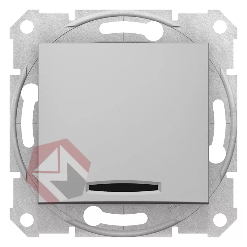 Выключатель 1-клавишный  с индикацией,  с/у, механизм SEDNA алюминий Schneider Electric фото 1