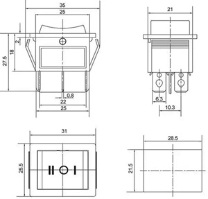 Рис.1. Габаритный чертеж переключателя KCD2-203