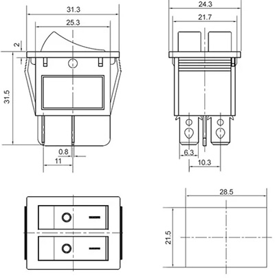 Рис.1. Габаритный чертеж переключателя KCD2-2101N
