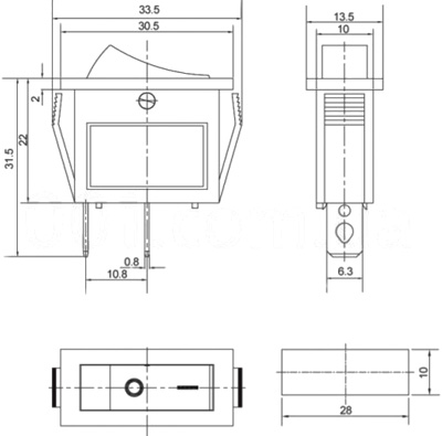 Рис.2. Габаритный чертеж переключателя KCD3-101N